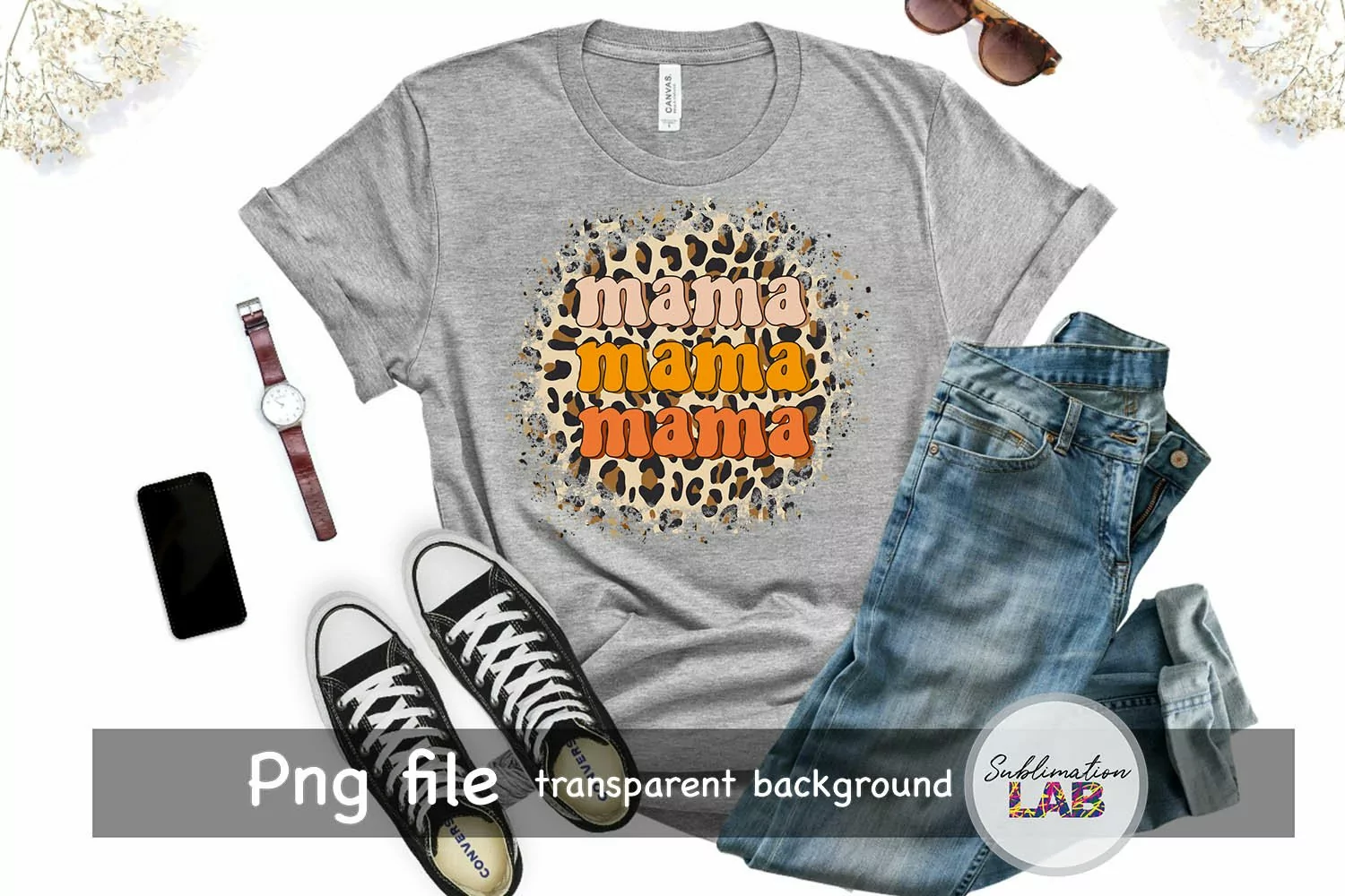 Mama Mother Day Sublimation Design Leopard Circle Hippie Png product image 1