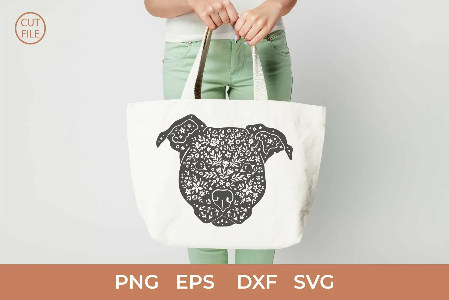 Pit bull SVG, PNG, Pitbull Floral Face SVG, Boho animals SVG product image 1
