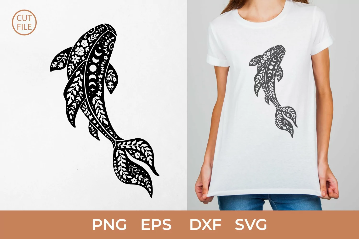 Boho Fish SVG, Floral Fish silhouette SVG, Koi Fish SVG,Carp product image 1