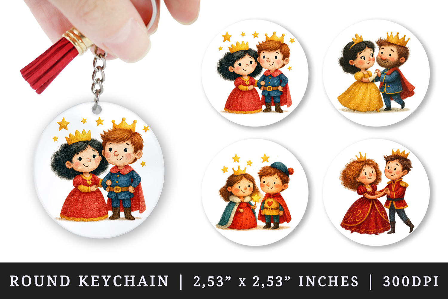 Princess round keychain pintable sublimation design png product image 1