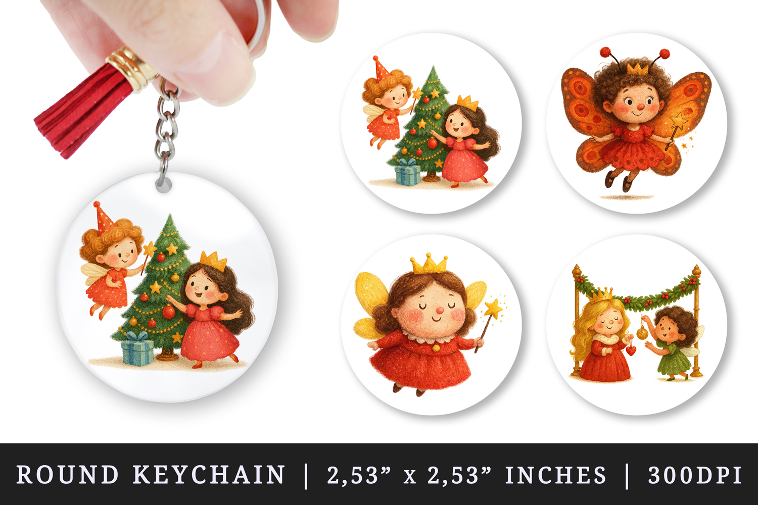 Princess round keychain pintable sublimation design png product image 1