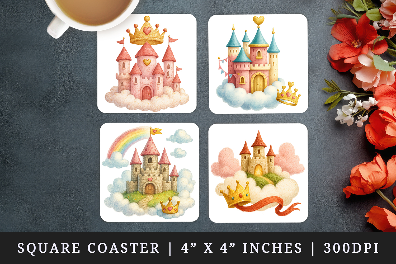 Princess square coaster sublimation, coasters design product image 1
