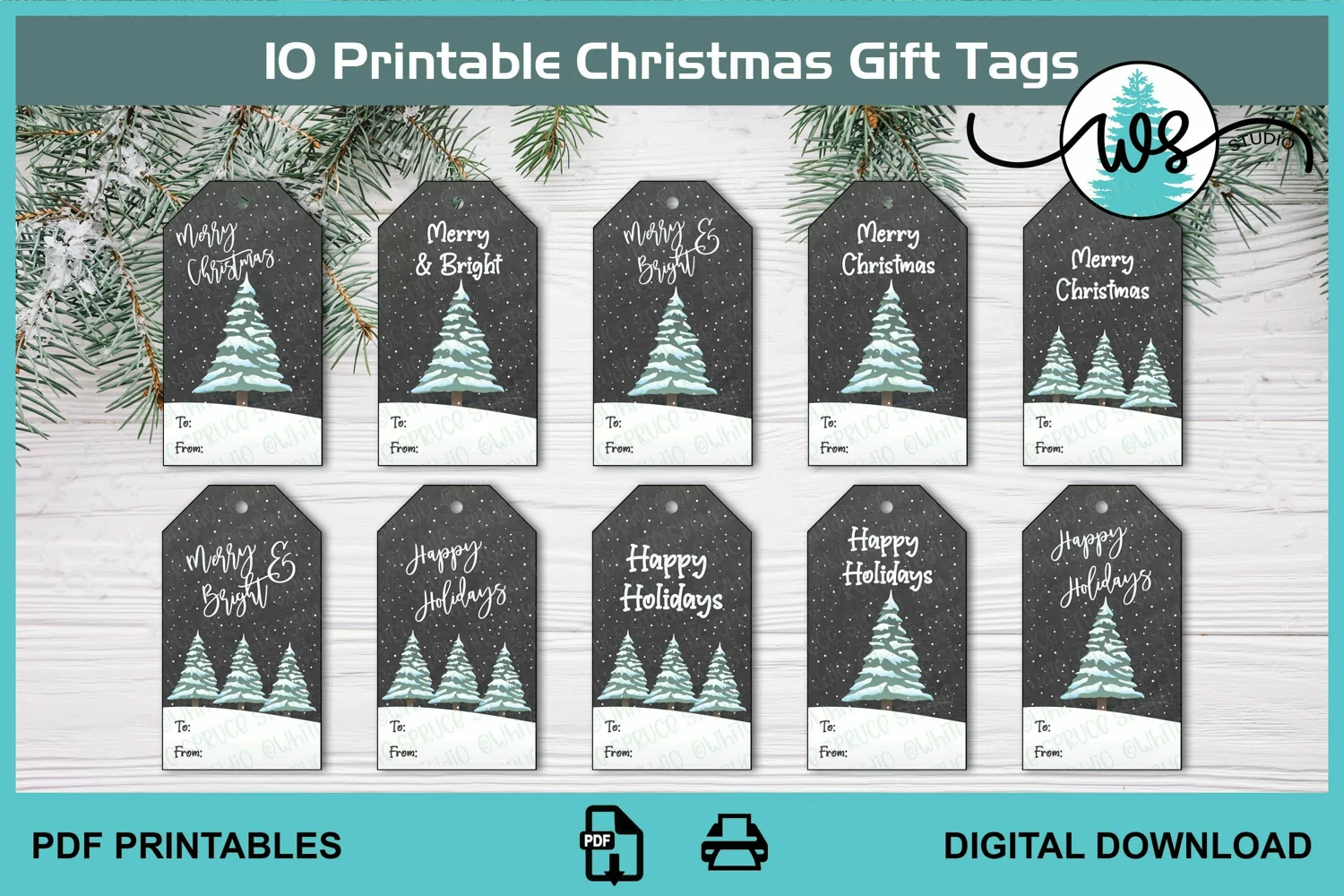 Printable Christmas Gift Tags, Party Favor Gift Tags Print product image 1