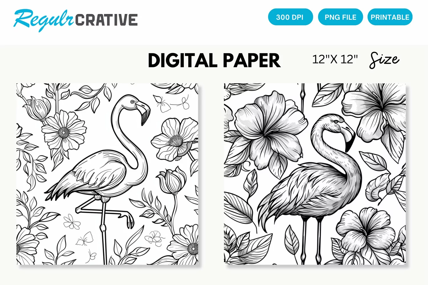 Printable Flamingo Digital Paper, Printable Flamingo PNG product image 1