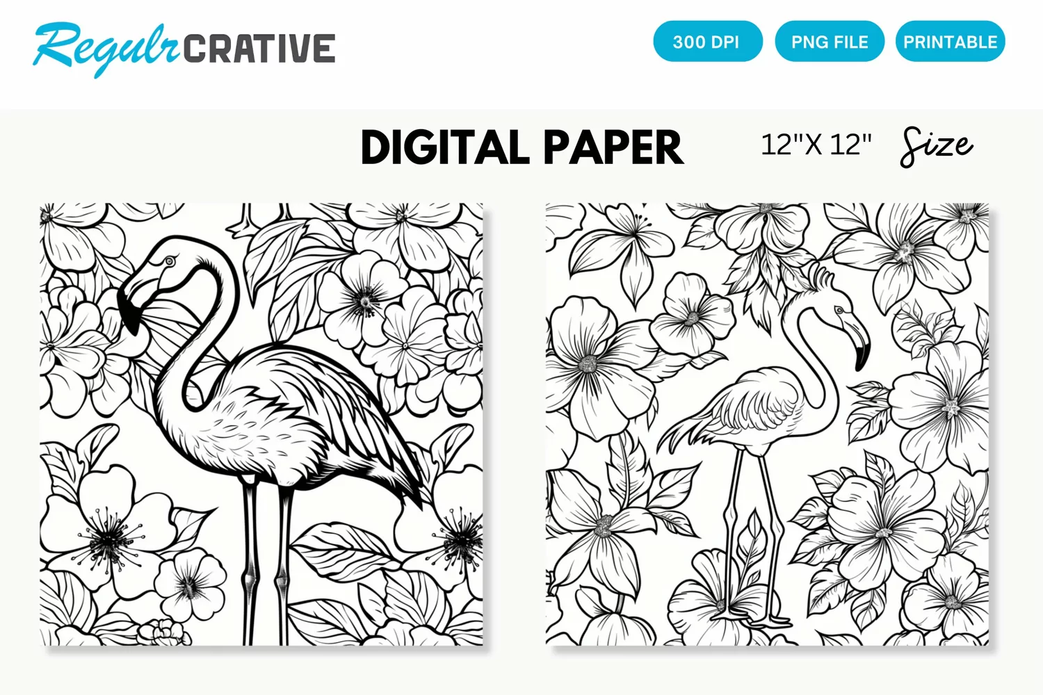 Printable Flamingo Digital Paper, Printable Flamingo PNG product image 1