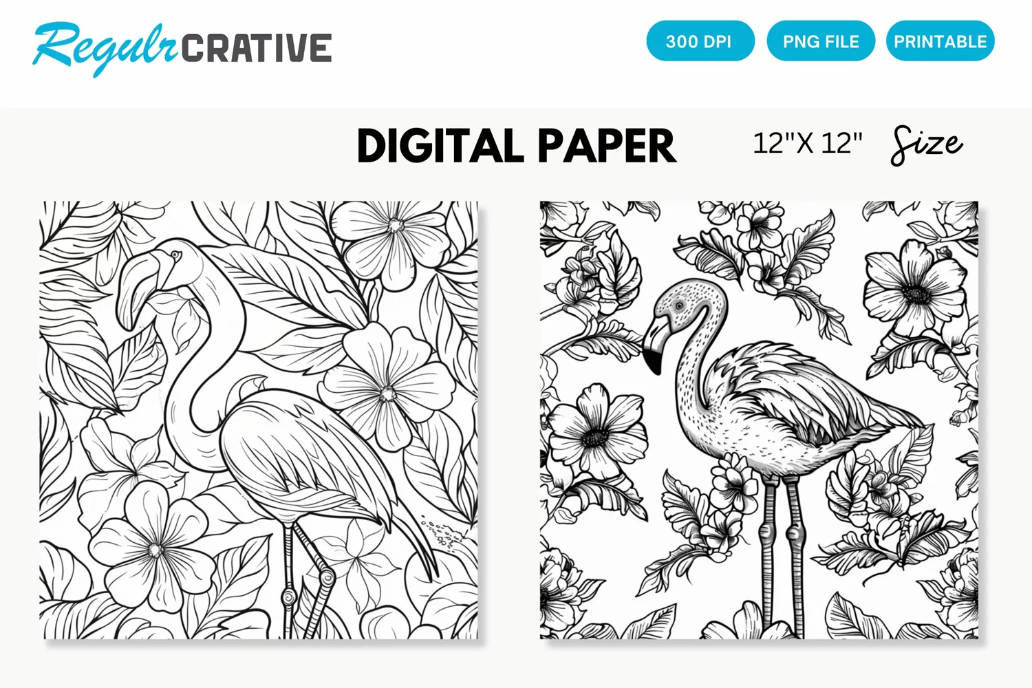 Printable Flamingo Digital Paper, Printable Flamingo PNG product image 1