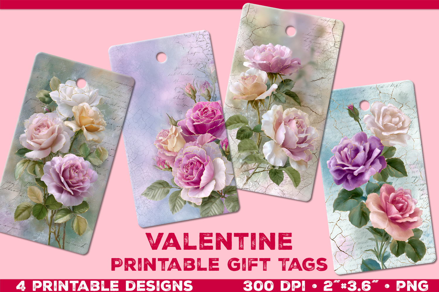 Printable Gift Tags with Roses in Blended Pastel Colors product image 1