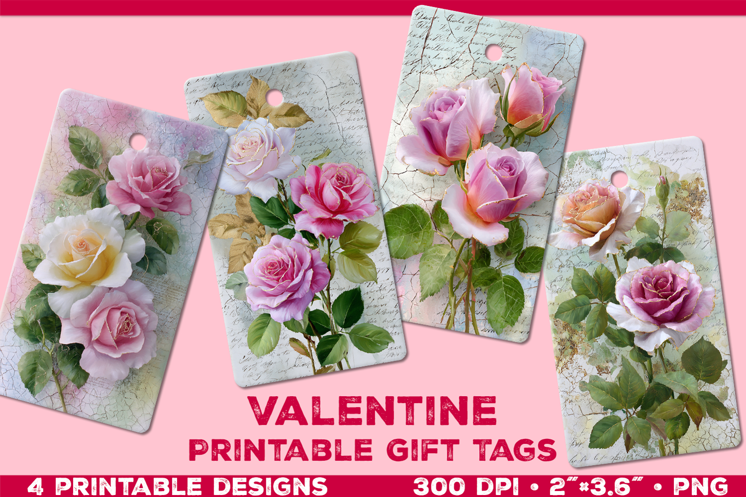 Printable Gift Tags with Roses in Blended Pastel Colors product image 1
