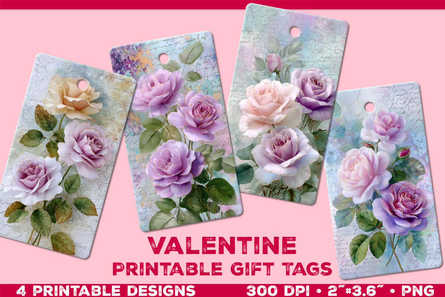 Printable Gift Tags with Pastel Roses. Valentine gift tags product image 1
