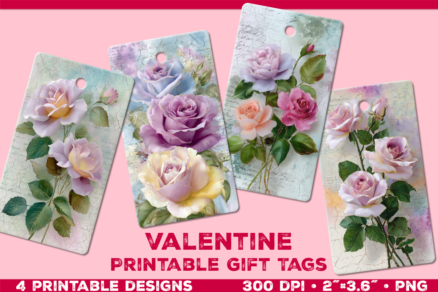 Printable Gift Tags with Pastel Roses. Valentine gift tags product image 1