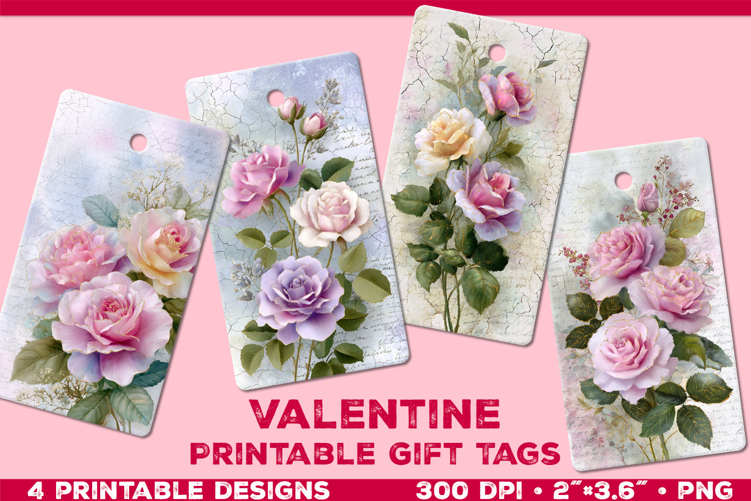 Printable Gift Tags with Pastel Roses. Valentine gift tags product image 1