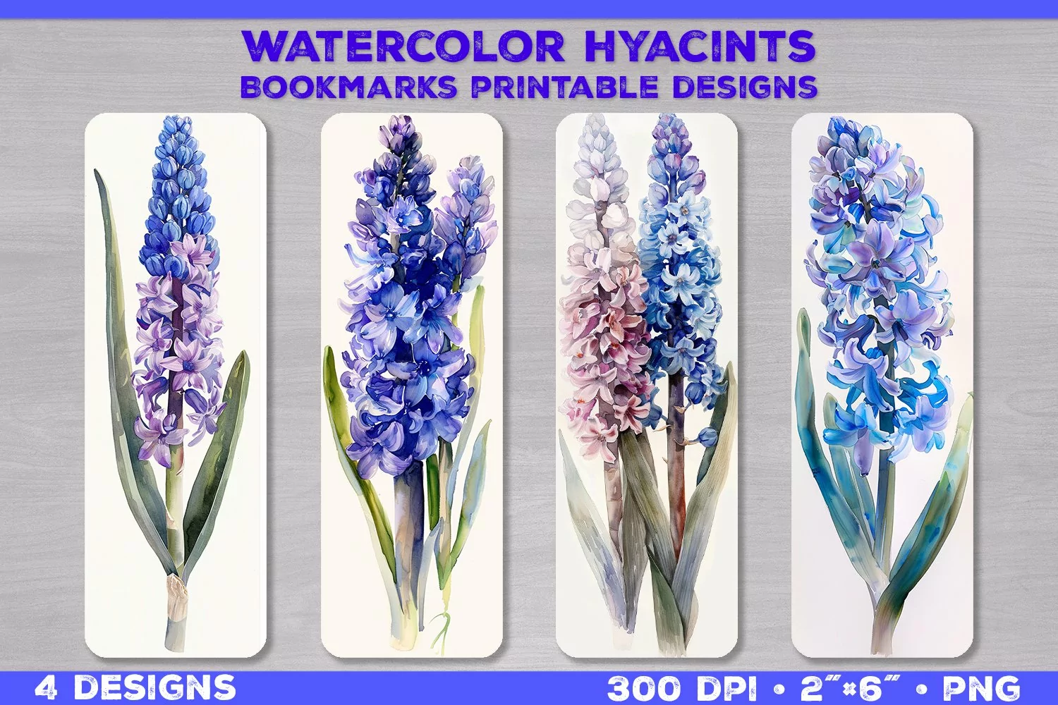 Watercolor Hyacinths Bookmarks Printable Design product image 1