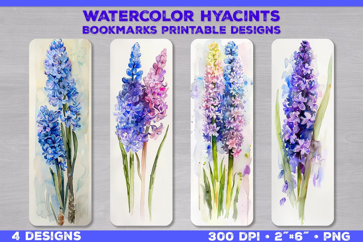 Watercolor Hyacinths Bookmarks Printable Design product image 1