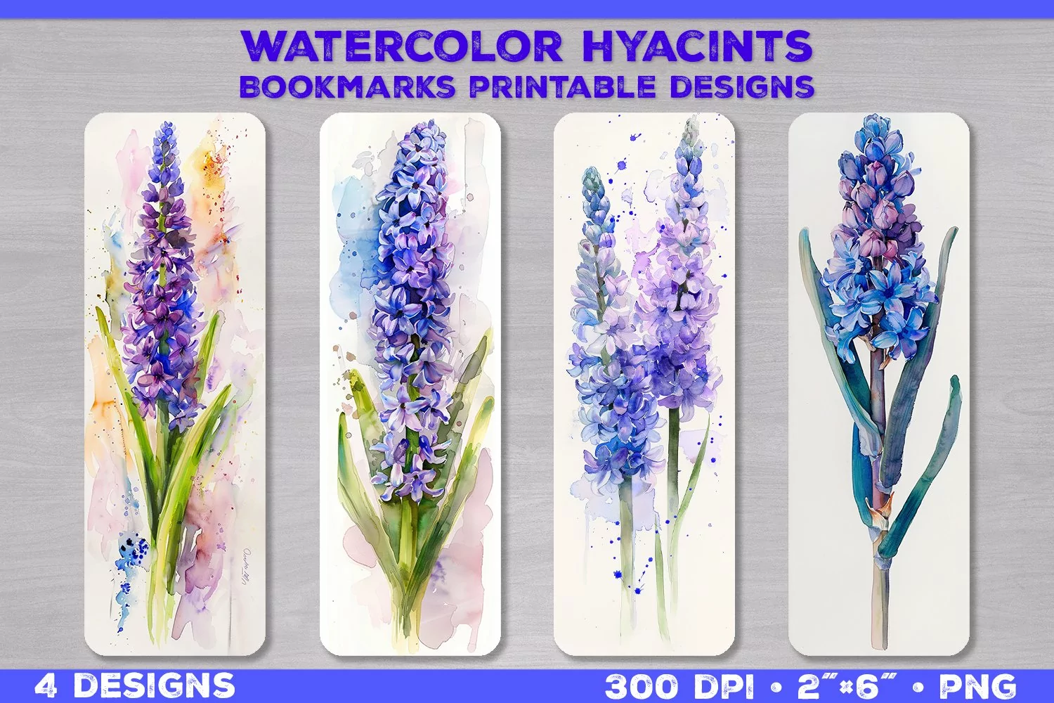 Watercolor Hyacinths Bookmarks Printable Design product image 1
