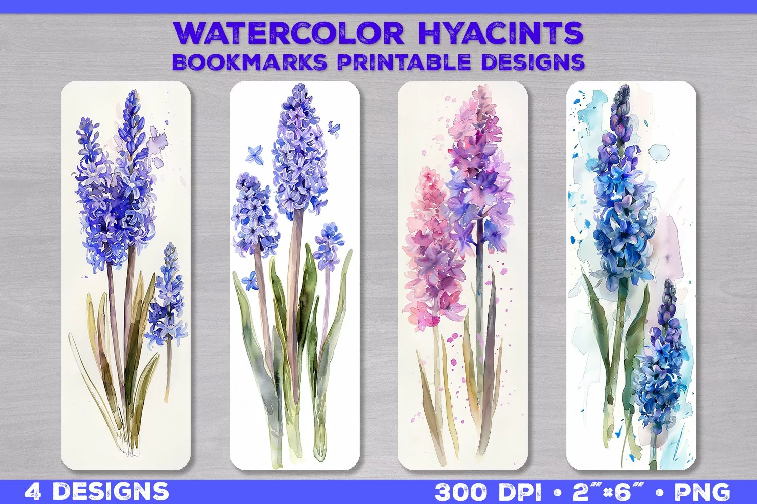Watercolor Hyacinths Bookmarks Printable Design product image 1