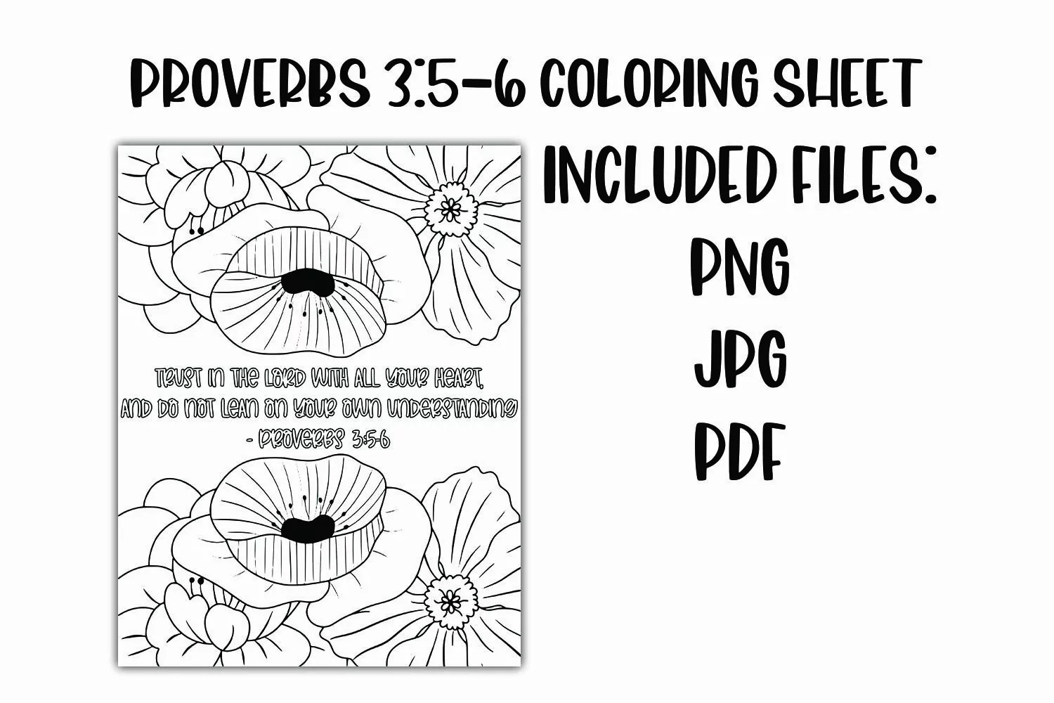 Proverbs 3: 5-6 Floral Christian Coloring Sheet product image 1