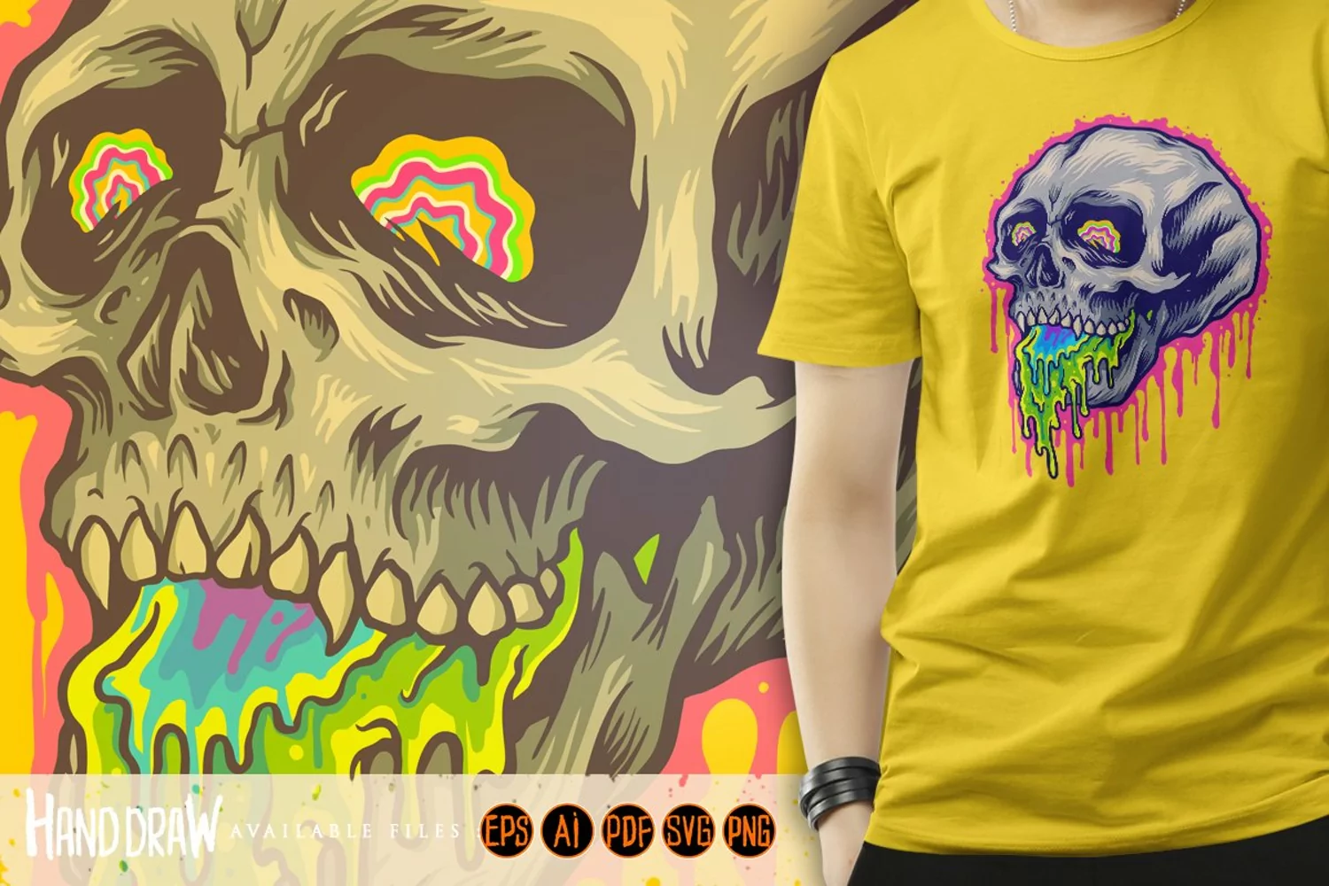 Psychedelic Scary colorful stone Skull Melting Illustrations product image 1