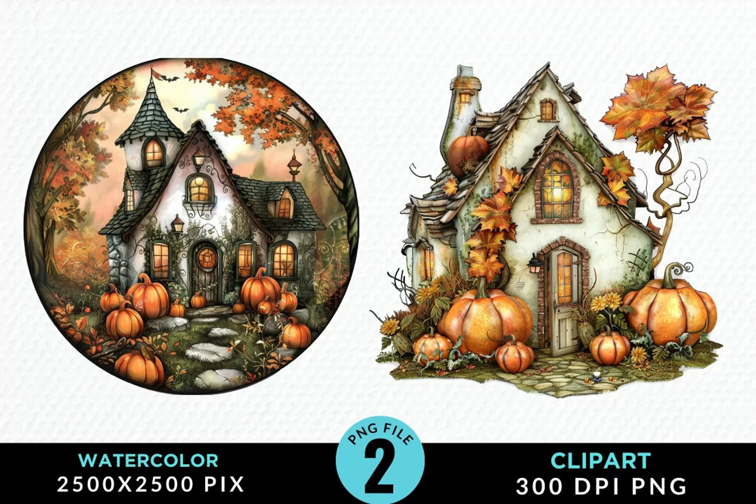 Pumpkin Cottage Sublimation PNG Clipart product image 1