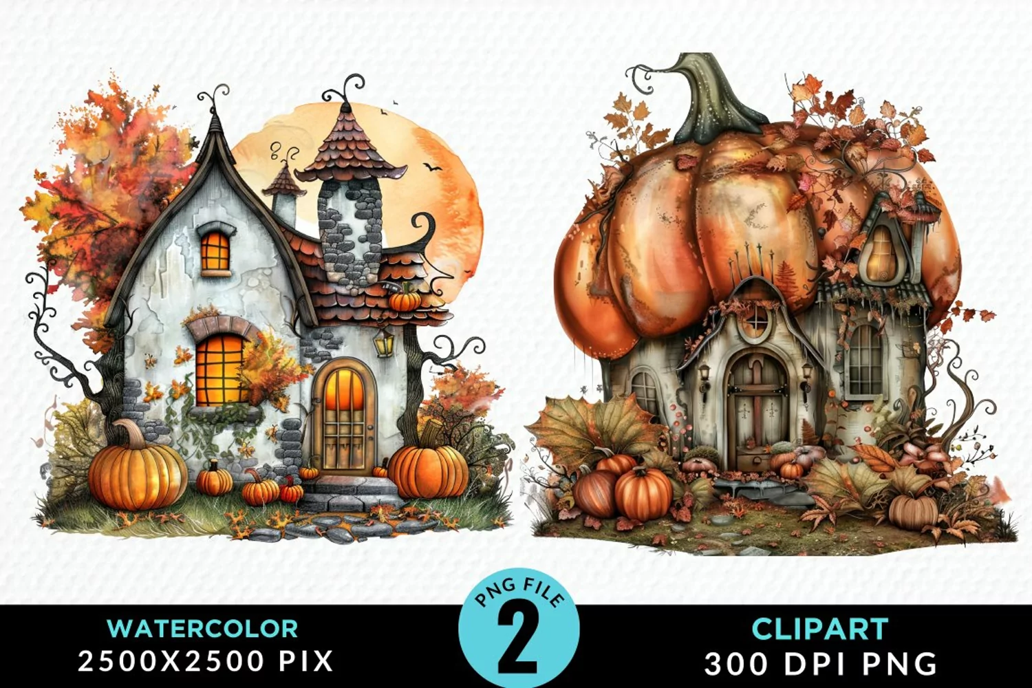 Pumpkin Cottage Sublimation PNG Clipart product image 1