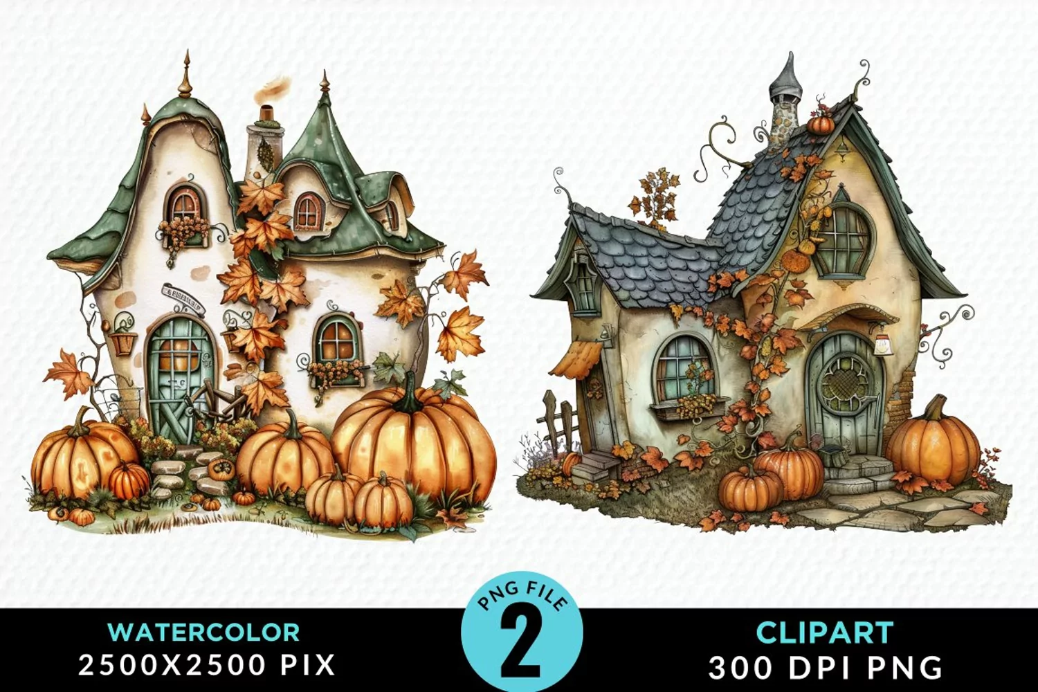 Pumpkin Cottage Sublimation PNG Clipart product image 1