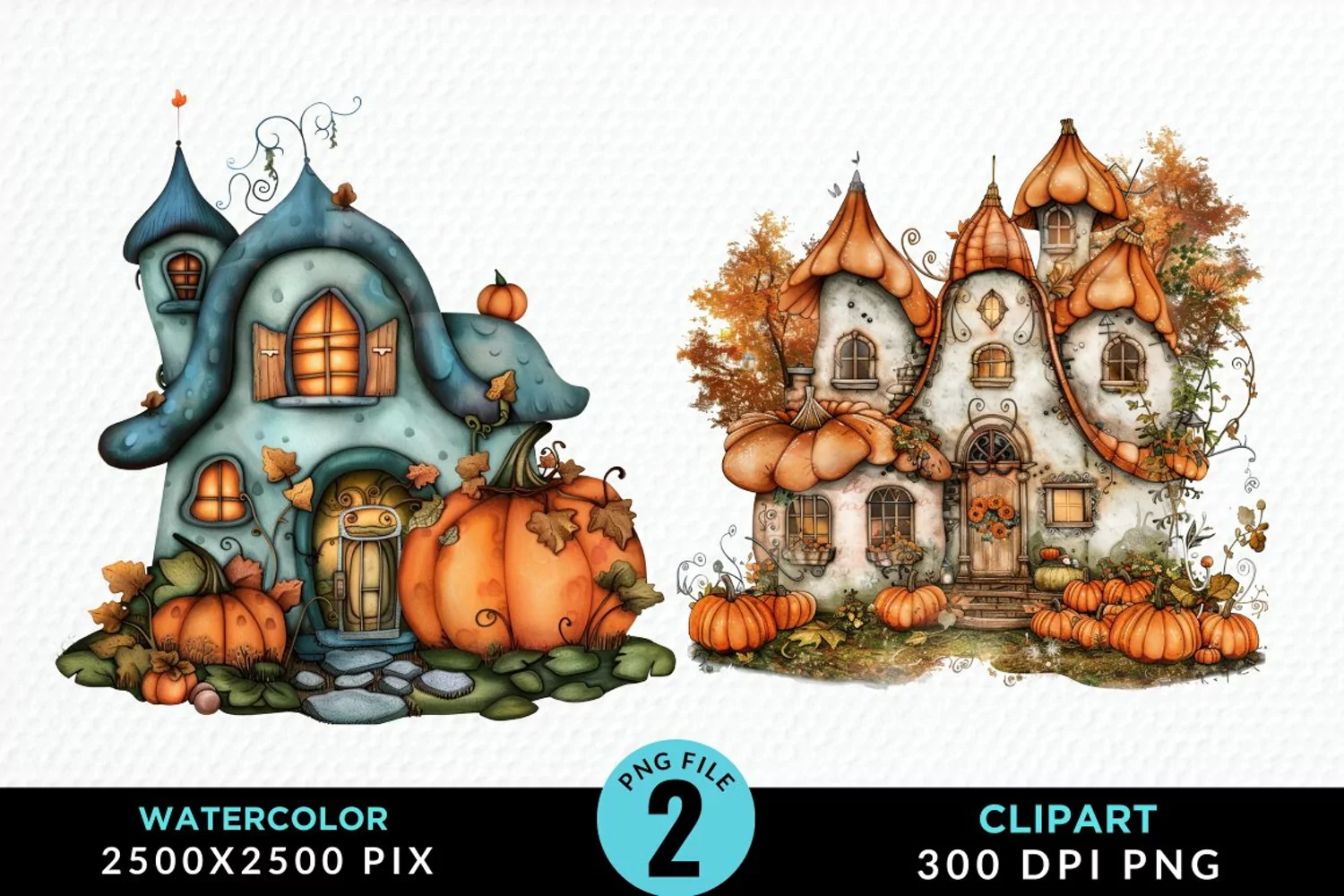 Pumpkin Cottage Sublimation PNG Clipart product image 1