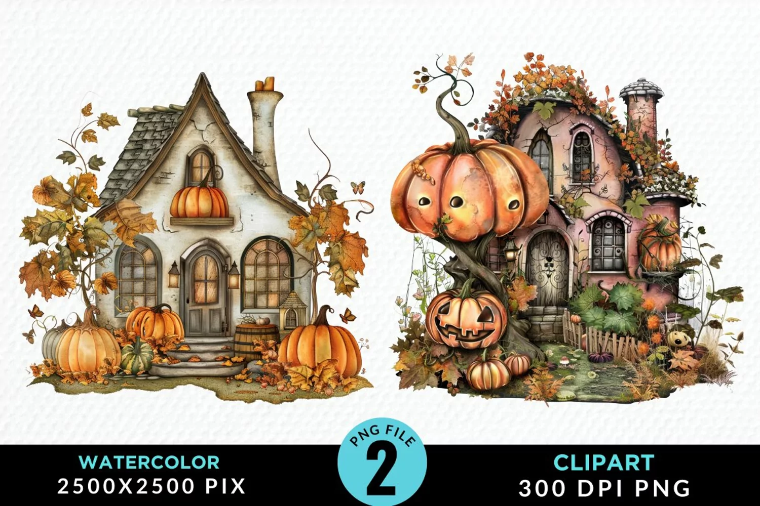 Pumpkin Cottage Sublimation PNG Clipart product image 1