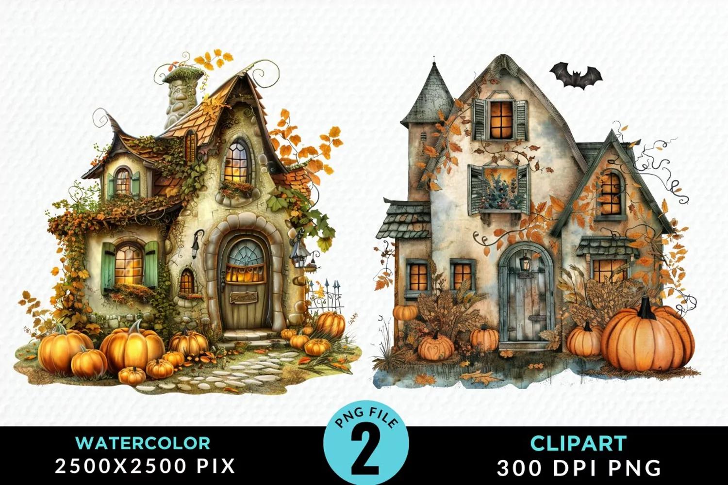 Pumpkin Cottage Sublimation PNG Clipart product image 1
