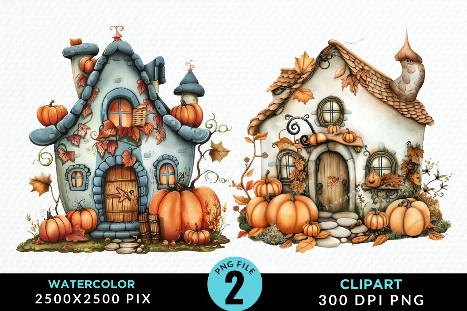 Pumpkin Cottage Sublimation PNG Clipart product image 1