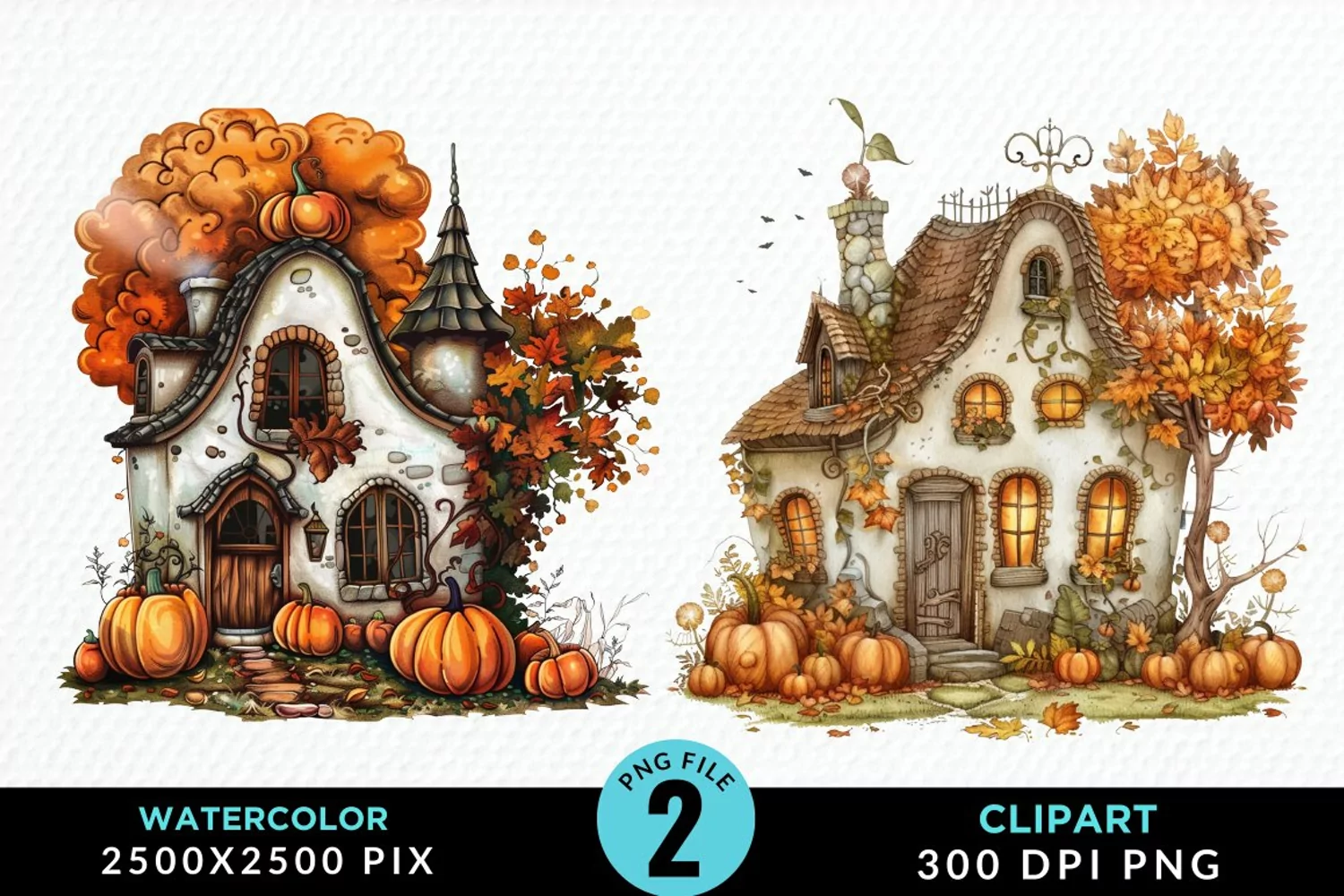 Pumpkin Cottage Sublimation PNG Clipart product image 1