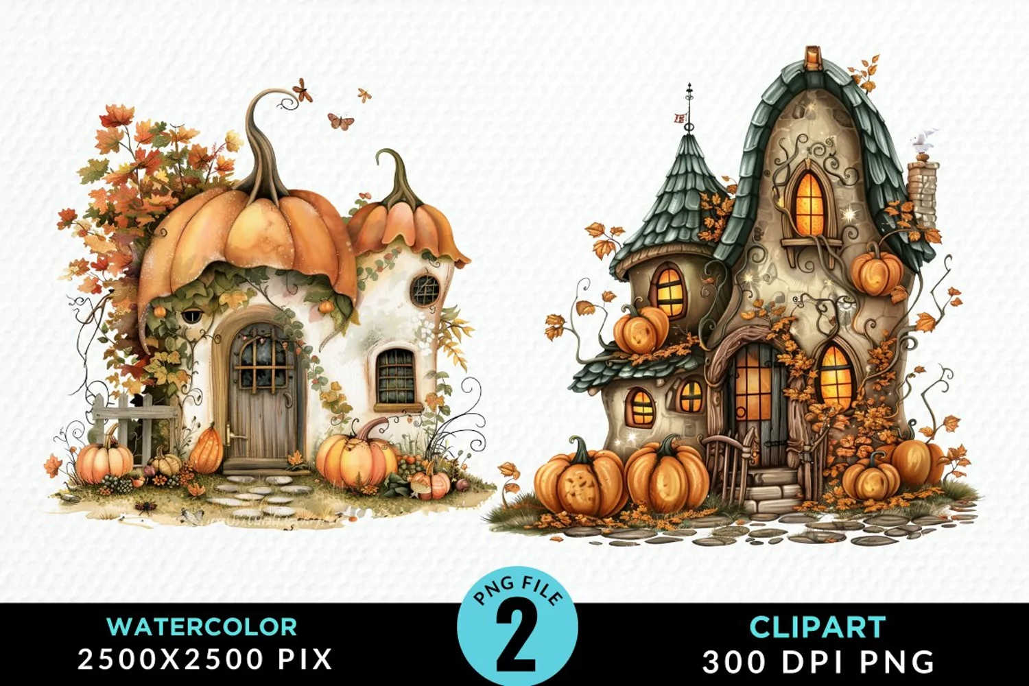 Pumpkin Cottage Sublimation PNG Clipart product image 1