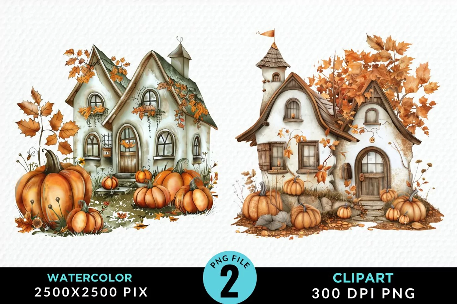 Pumpkin Cottage Sublimation PNG Clipart product image 1