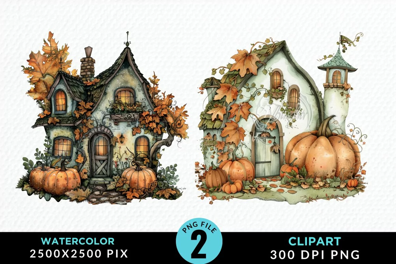 Pumpkin Cottage Sublimation PNG Clipart product image 1