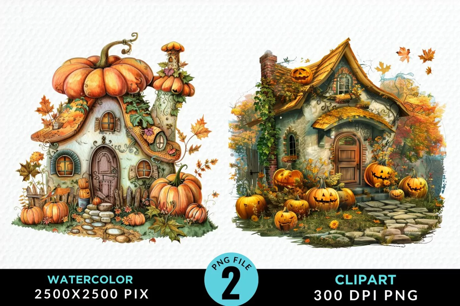 Pumpkin Cottage Sublimation PNG Clipart product image 1
