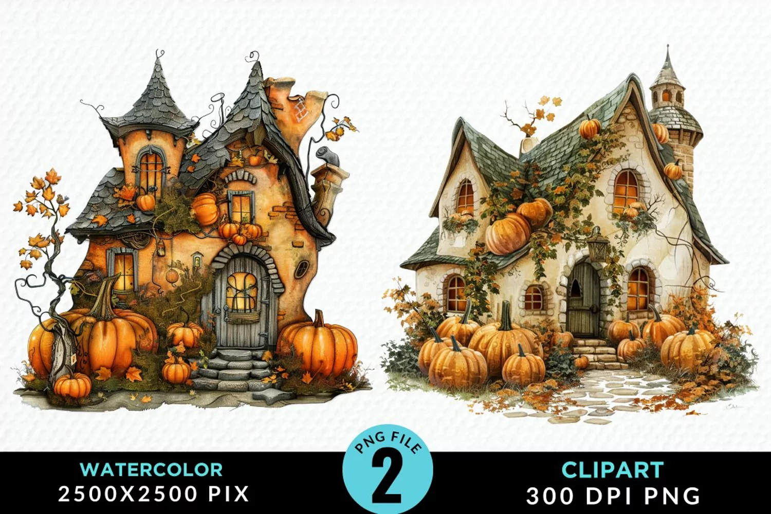 Pumpkin Cottage Illustration Clipart product image 1