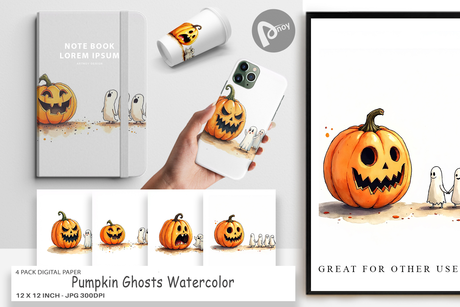 Halloween Pumpkin Ghosts Digital Paper product image 1