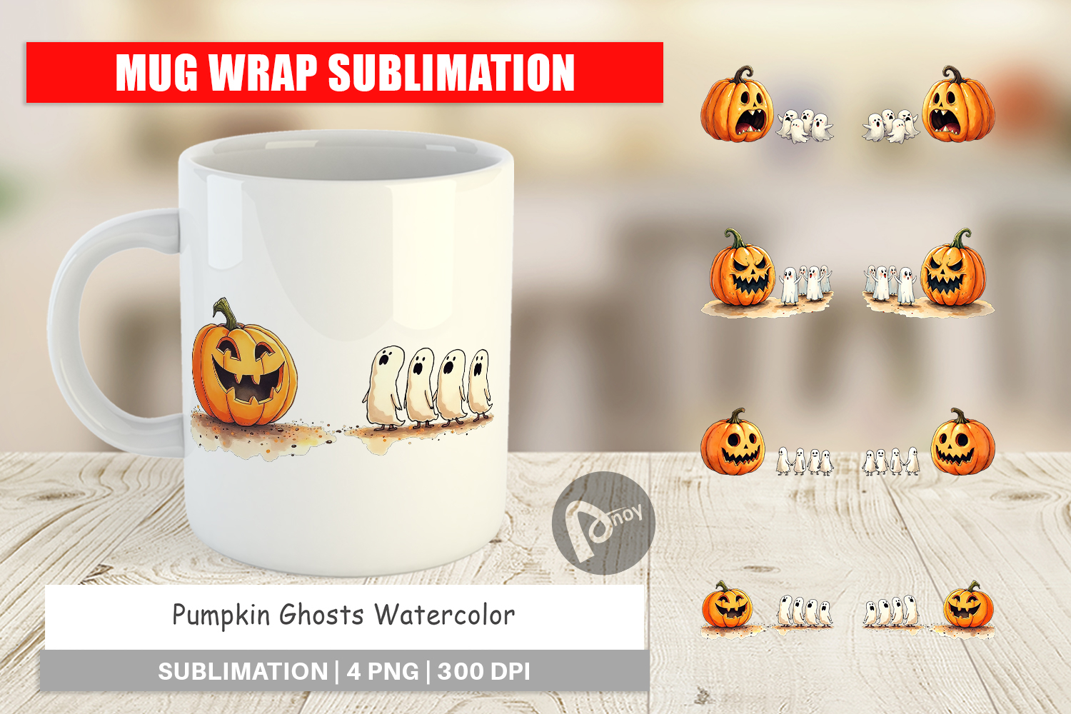 Halloween Pumpkin Ghosts Mug Wrap product image 1