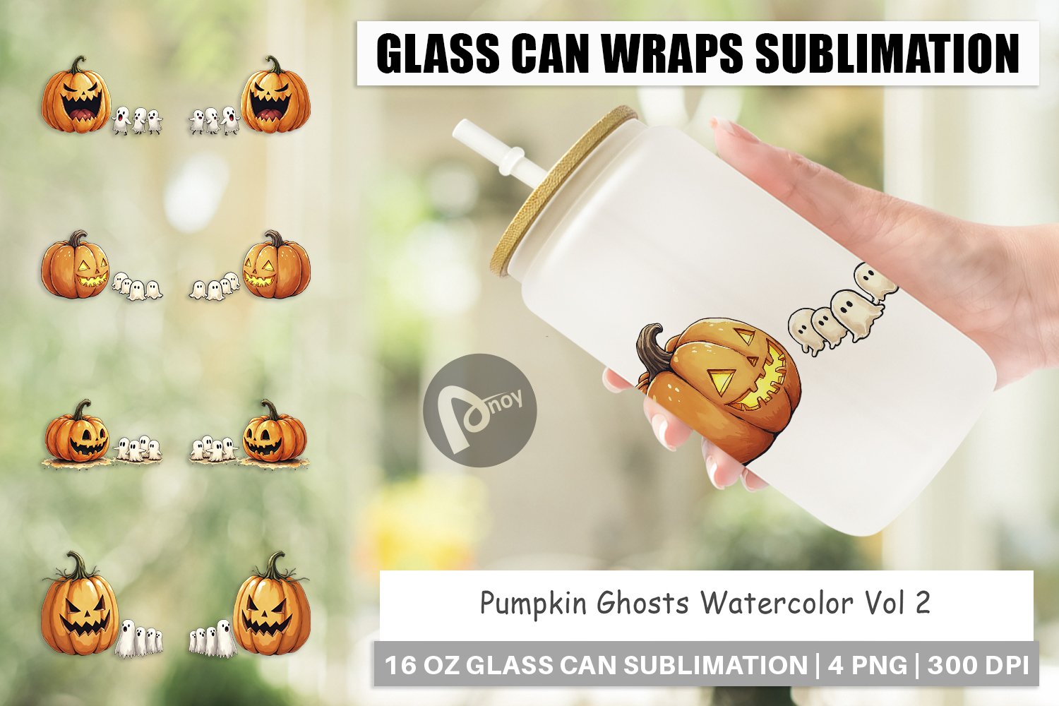 Halloween Pumpkin Ghosts Glass Can product image 1