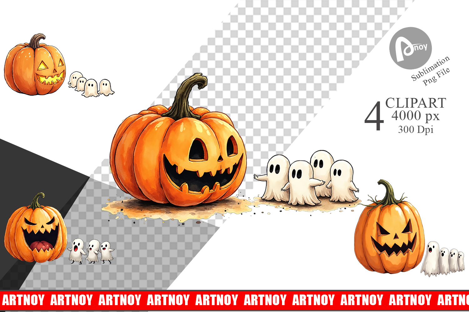 Halloween Pumpkin Ghosts Clipart product image 1