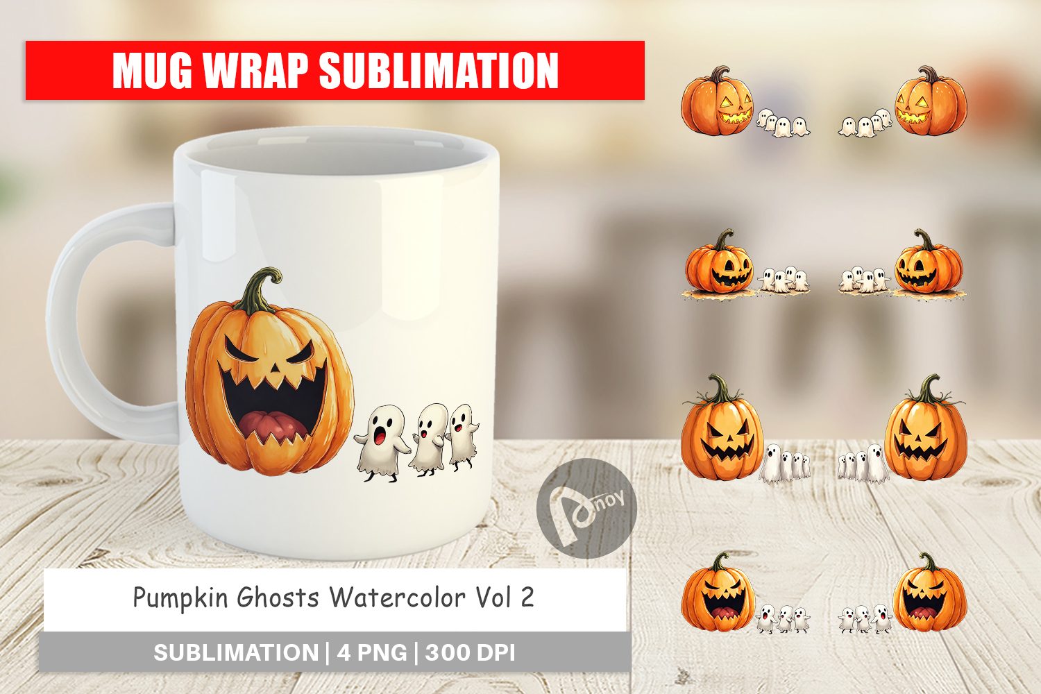 Halloween Pumpkin Ghosts Mug Wrap product image 1