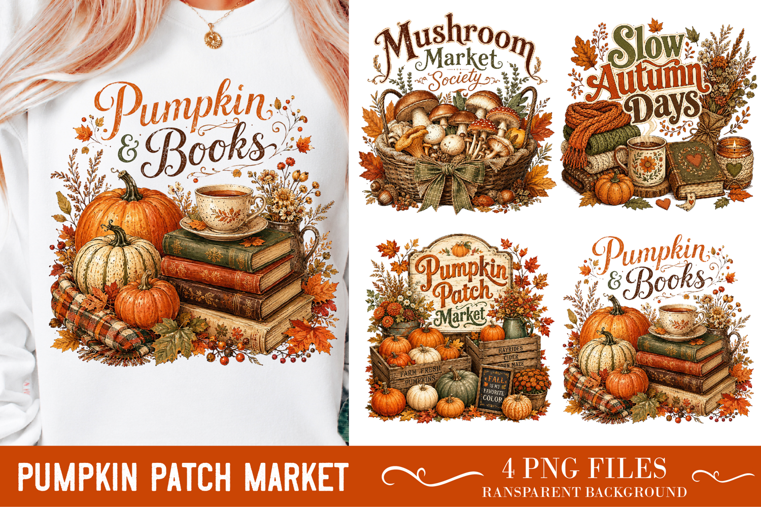 Pumpkin Patch Market, Watercolor Sublimation, Tote Bag PNG product image 1