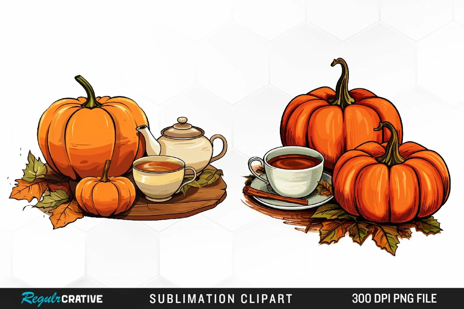 Watercolor Pumpkin Tea Graphics Clipart product image 1