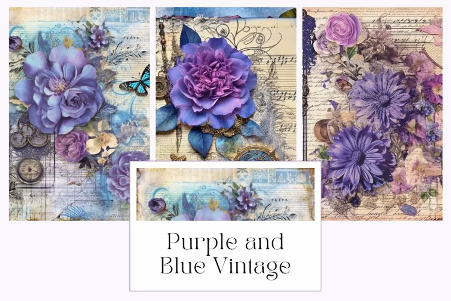 Purple and Blue Vintage Junk Journal Page product image 1