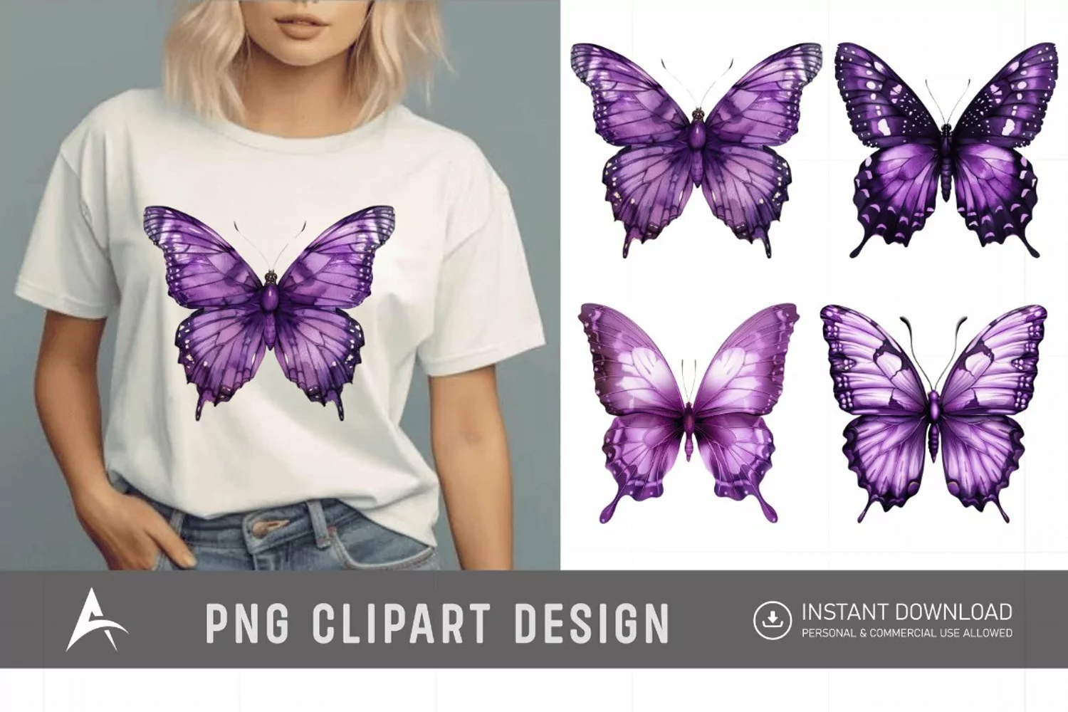 Watercolor Purple Fantasy Butterfly Clipart product image 1