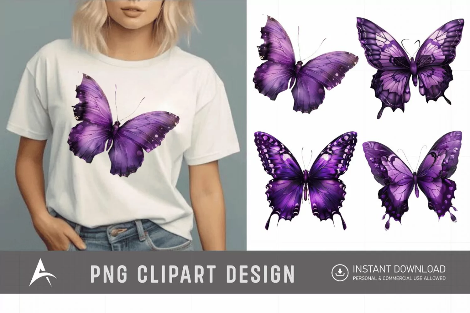 Watercolor Purple Fantasy Butterfly Clipart product image 1