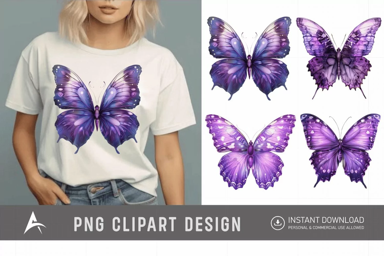 Watercolor Purple Fantasy Butterfly Clipart product image 1