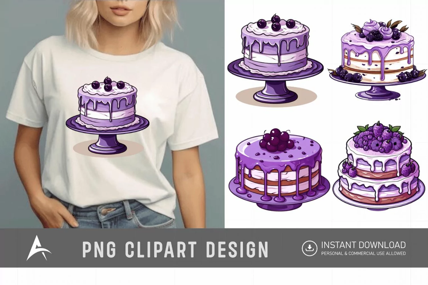 Watercolor Purple Cakes Clipart product image 1