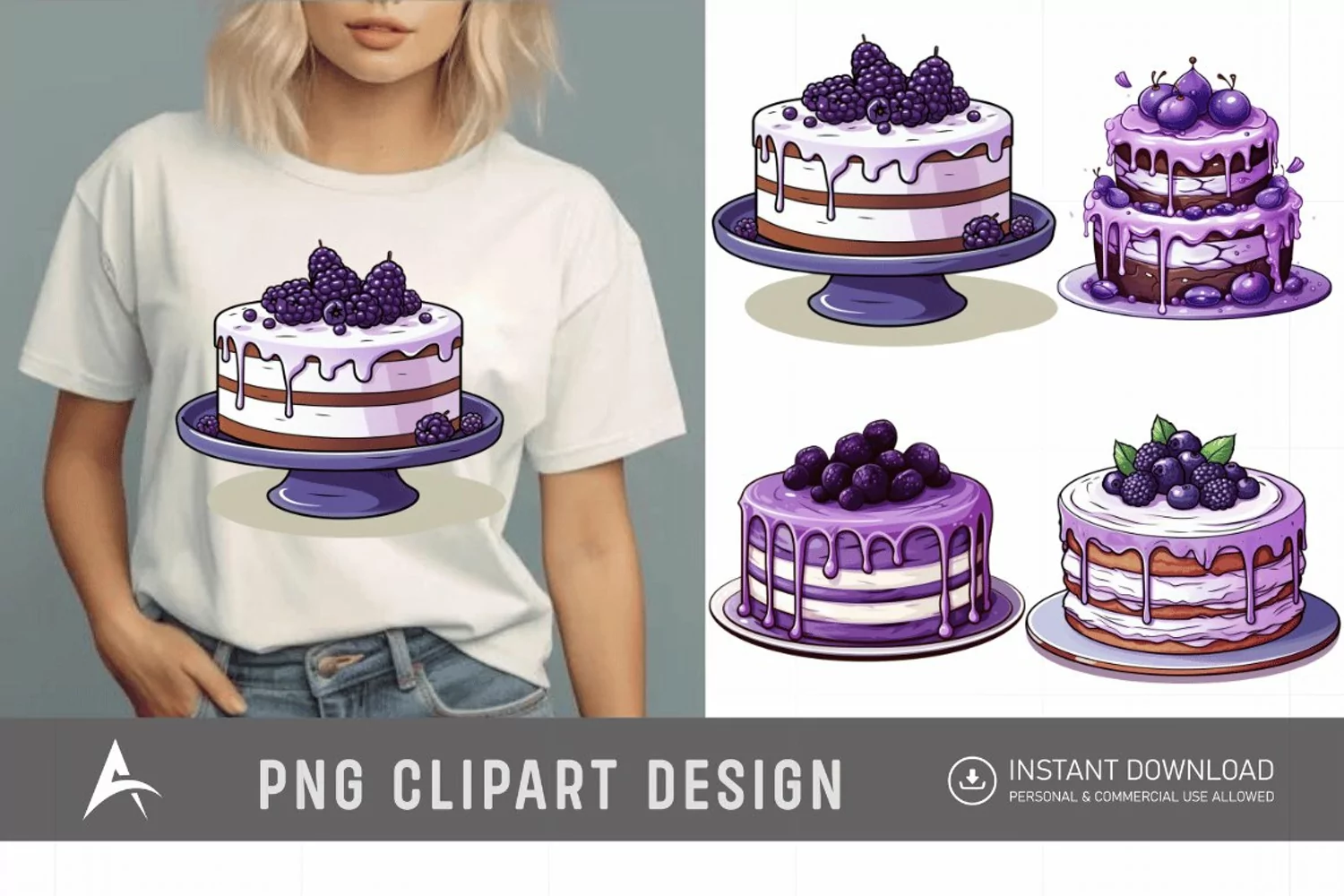 Watercolor Purple Cakes Clipart product image 1