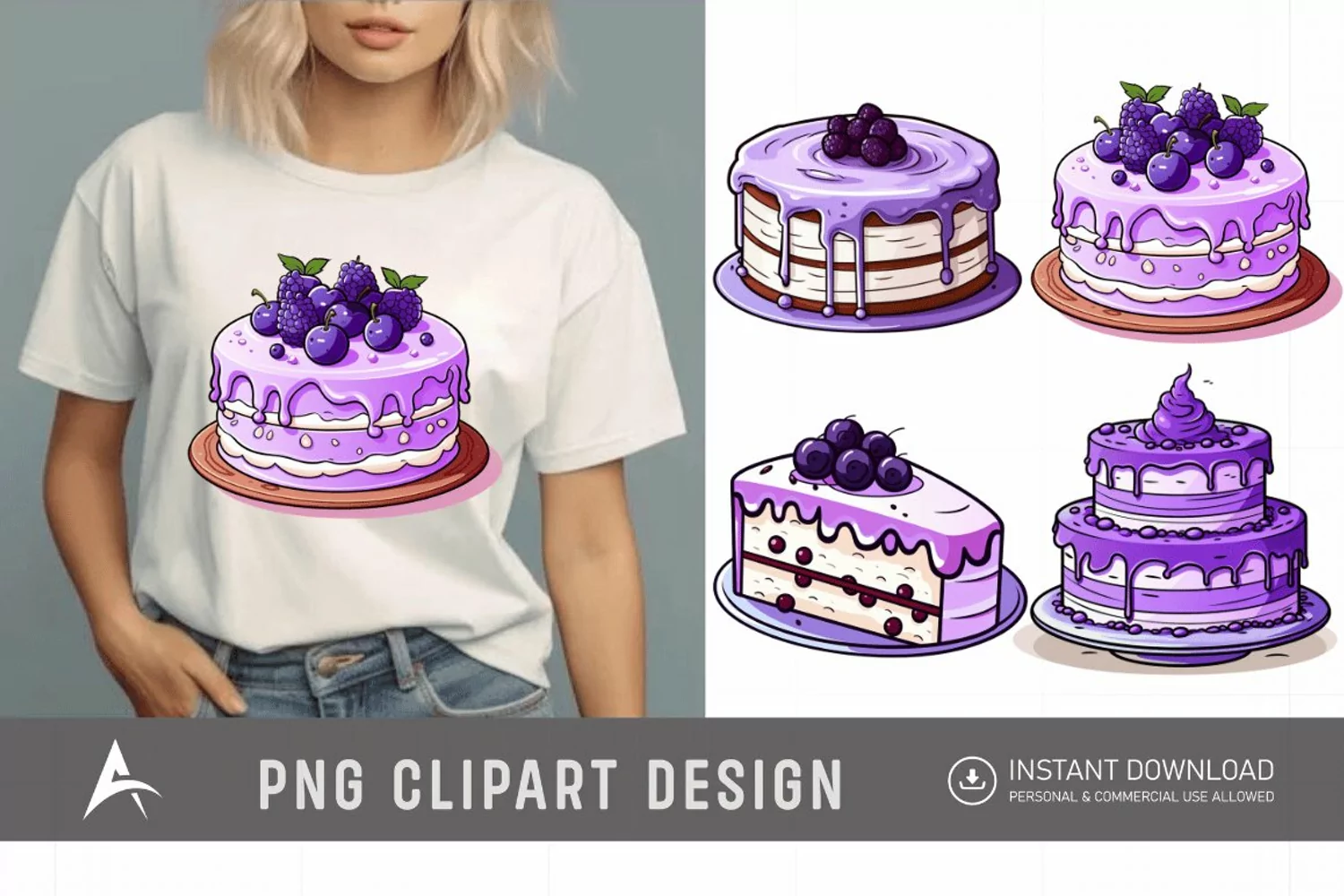 Watercolor Purple Cakes Clipart product image 1