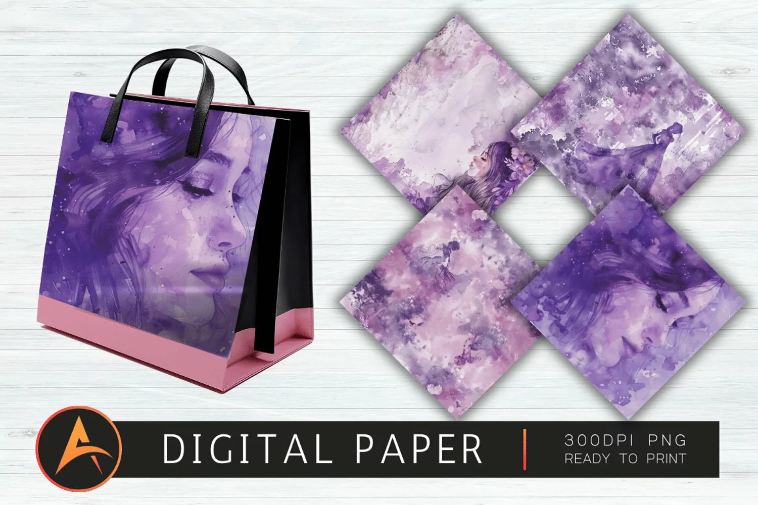 Purple Watercolor Princess Digital Paper product image 1