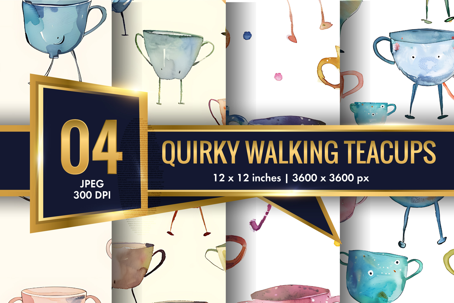Quirky Walking Teacups with Tiny Legs Watercolor Seamless DP product image 1